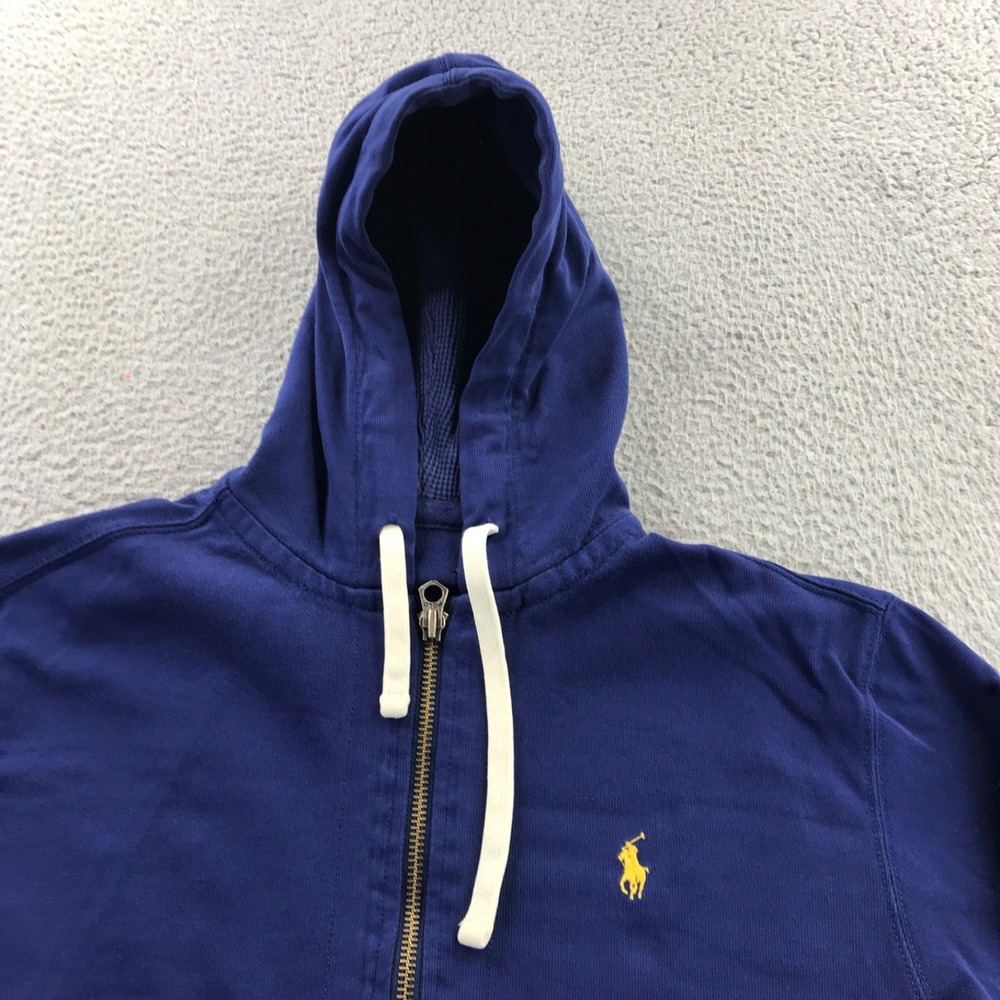 Polo Ralph Lauren Hoodie Mens Medium Blue Waffle Hood Yellow Pony Preppy Classic